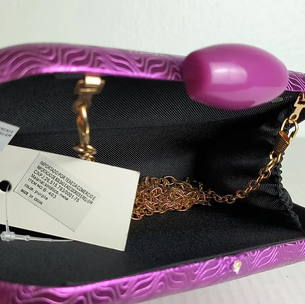 Exquisite Abstract Wave Pattern Evening Clutch Bag Purple Metal Strap